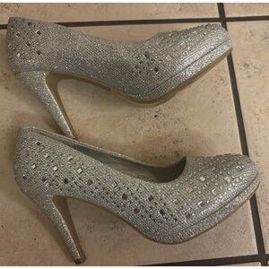 TOP Moda Womens Mango-25 Rhinestone Studded Sparkling Platform Stiletto Heel 8.5